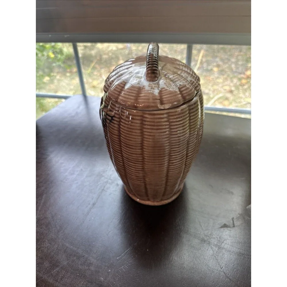 VintagePottery American Eagle Basket Cookie Jar Collectible 10.5 USA Cottagecore